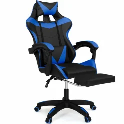 IDMarket Fauteuil gamer réglable et inclinable avec repose-pied et coussins noir et bleu* Collection Télétravail|Chaises De Bureau Et Accessoires
