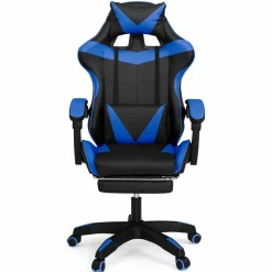 IDMarket Fauteuil gamer réglable et inclinable avec repose-pied et coussins noir et bleu* Collection Télétravail|Chaises De Bureau Et Accessoires