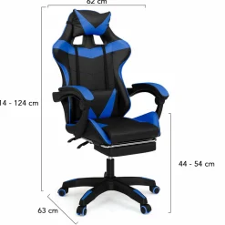 IDMarket Fauteuil gamer réglable et inclinable avec repose-pied et coussins noir et bleu* Collection Télétravail|Chaises De Bureau Et Accessoires