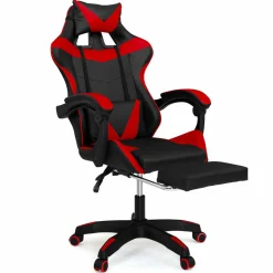 IDMarket Fauteuil gamer réglable et inclinable avec repose pied et coussins noir et rouge* Collection Télétravail|Chaises De Bureau Et Accessoires
