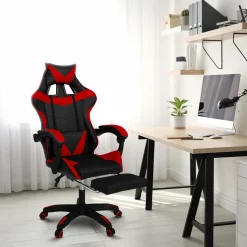 IDMarket Fauteuil gamer réglable et inclinable avec repose pied et coussins noir et rouge* Collection Télétravail|Chaises De Bureau Et Accessoires