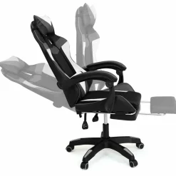 IDMarket Fauteuil gamer réglable, inclinable avec repose-pied et coussins noir, blanc et gris* Collection Télétravail|Chaises De Bureau Et Accessoires