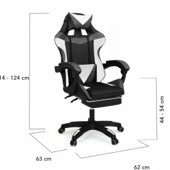 IDMarket Fauteuil gamer réglable, inclinable avec repose-pied et coussins noir, blanc et gris* Collection Télétravail|Chaises De Bureau Et Accessoires