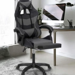 IDMarket Fauteuil gaming LED noir et gris avec repose-pied, coussin tête + lombaire* Collection Télétravail|Chaises De Bureau Et Accessoires