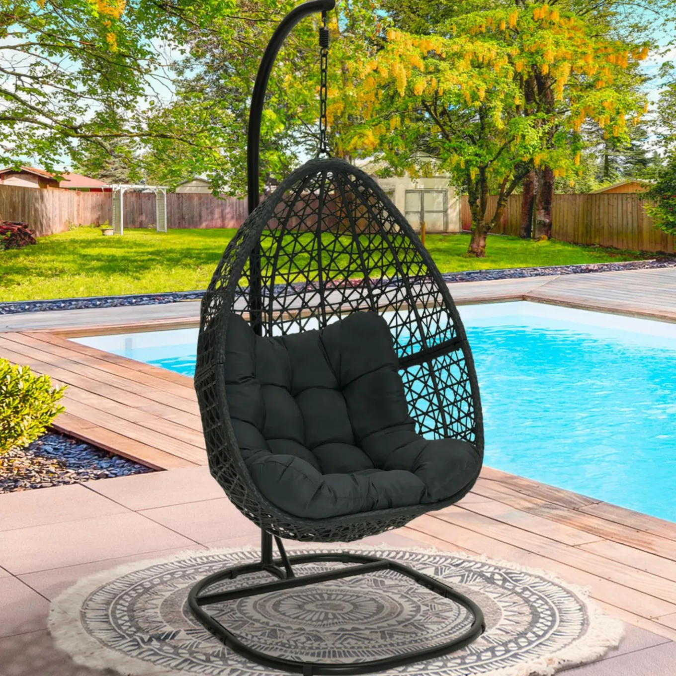 IDMarket Fauteuil lune suspendu avec coussins gris* Fauteuils De Jardin