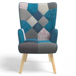IDMarket Fauteuil patchwork bleu style scandinave* Collection Agencement Magasin|Collection Scandinave
