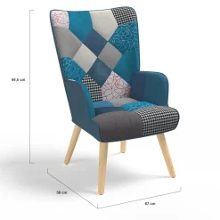 IDMarket Fauteuil patchwork bleu style scandinave* Collection Agencement Magasin|Collection Scandinave