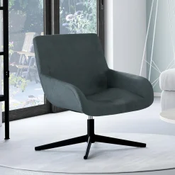 IDMarket Fauteuil pivotant gris en velours et pieds noirs* Collection Scandinave|Fauteuils