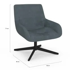 IDMarket Fauteuil pivotant gris en velours et pieds noirs* Collection Scandinave|Fauteuils
