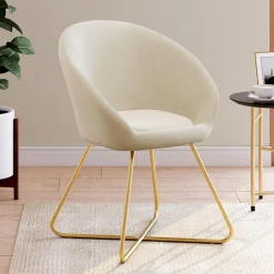 IDMarket Fauteuil rond en velours beige avec pieds croisés dorés* Fauteuils