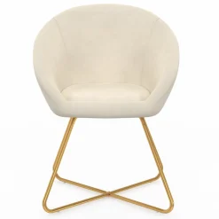IDMarket Fauteuil rond en velours beige avec pieds croisés dorés* Fauteuils