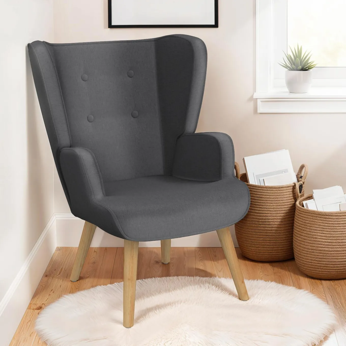 IDMarket Fauteuil scandinave confortable gris* Fauteuils