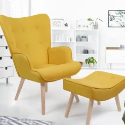 IDMarket Fauteuil scandinave en tissu jaune* Collection Scandinave|Salon Complet