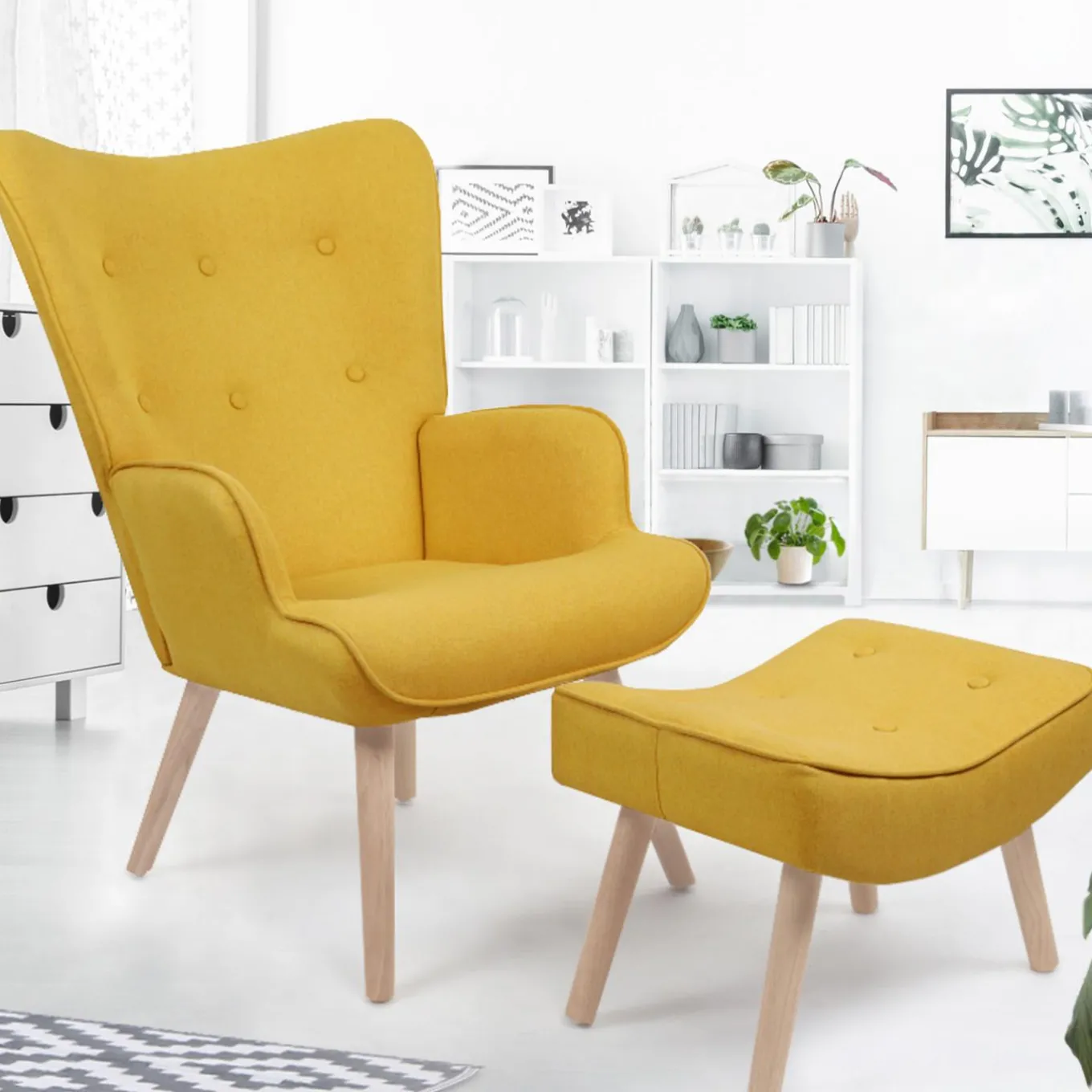 IDMarket Fauteuil scandinave en tissu jaune* Collection Scandinave|Salon Complet
