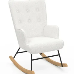 IDMarket Fauteuil scandinave en tissu à bascule bouclette beige* Collection Scandinave|Fauteuils