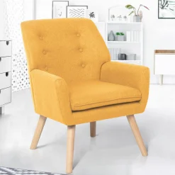 IDMarket Fauteuil scandinave en tissu jaune moutarde* Collection Scandinave|Salon Complet