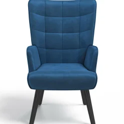 IDMarket Fauteuil scandinave en velours bleu avec repose-pieds* Collection Vintage|Collection Scandinave