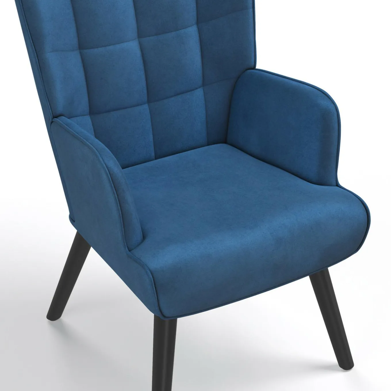 IDMarket Fauteuil scandinave en velours bleu avec repose-pieds* Collection Vintage|Collection Scandinave