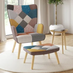 IDMarket Fauteuil scandinave multicolore avec repose pieds* Collection Scandinave|Salon Complet
