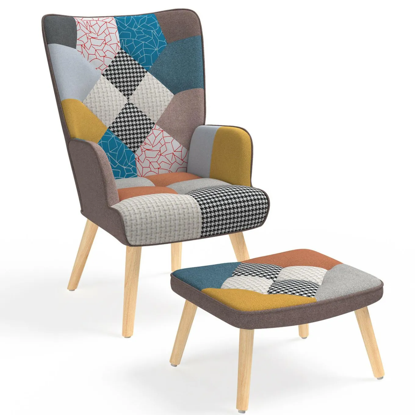 IDMarket Fauteuil scandinave multicolore avec repose pieds* Collection Scandinave|Salon Complet