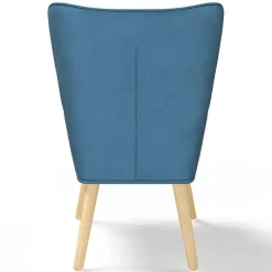 IDMarket Fauteuil scandinave velours bleu et patchwork avec repose pied* Collection Scandinave|Salon Complet