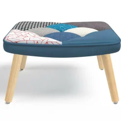 IDMarket Fauteuil scandinave velours bleu et patchwork avec repose pied* Collection Scandinave|Salon Complet