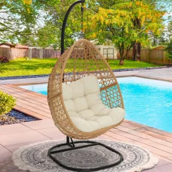 IDMarket Fauteuil suspendu effet rotin avec coussin écru* Fauteuils De Jardin