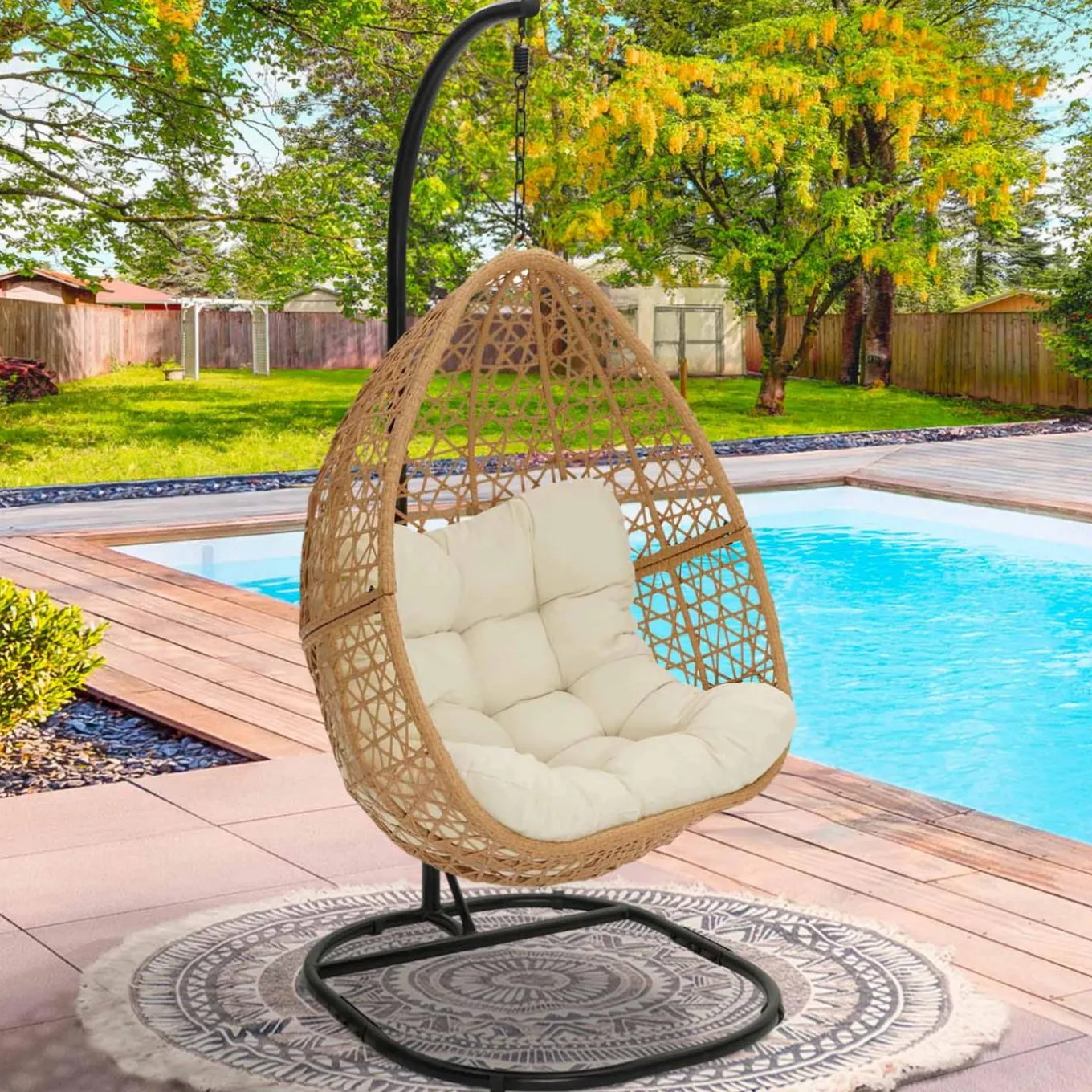 IDMarket Fauteuil suspendu effet rotin avec coussin écru* Fauteuils De Jardin