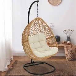 IDMarket Fauteuil suspendu effet rotin avec coussin écru* Fauteuils De Jardin