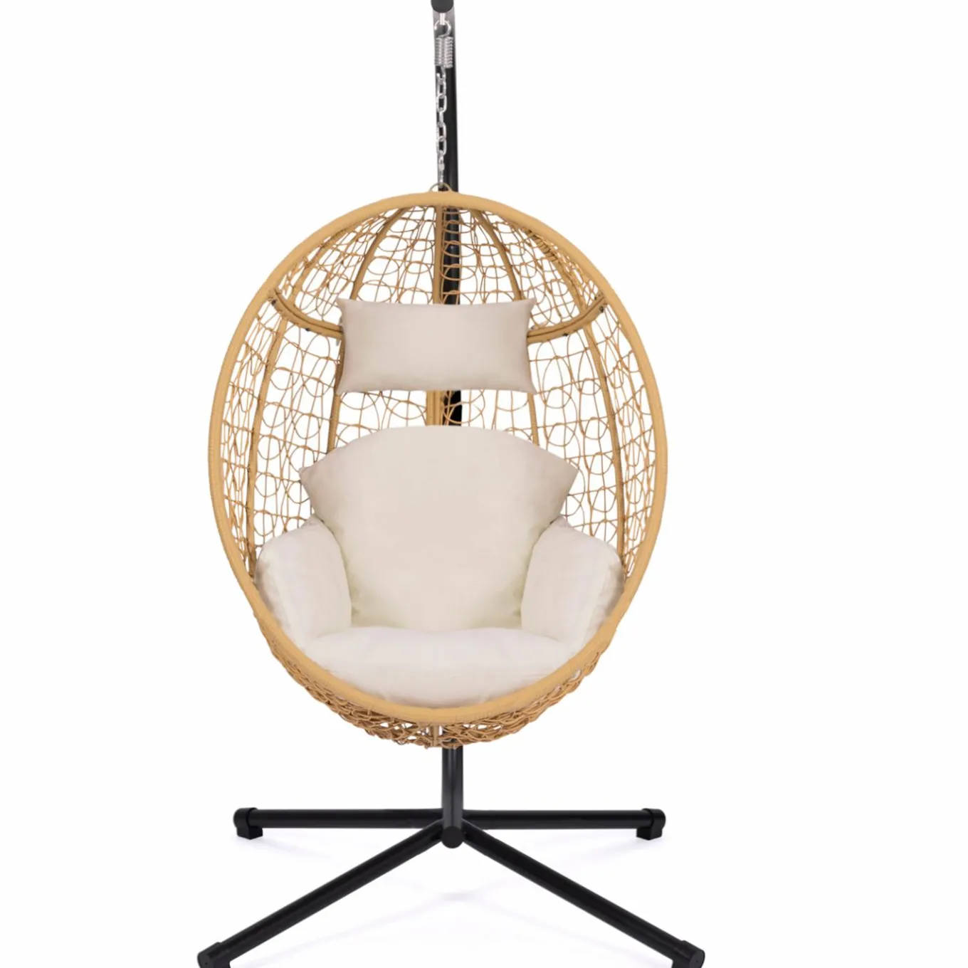 IDMarket Fauteuil œuf suspendu effet rotin avec coussins écru* Fauteuils De Jardin