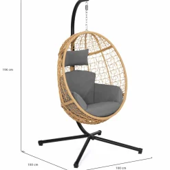 IDMarket Fauteuil œuf suspendu effet rotin avec coussins gris* Fauteuils De Jardin