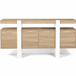 IDMarket Grand buffet bois et blanc 160 cm 4 portes* Salle À Manger Complète|Salon Complet