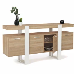 IDMarket Grand buffet bois et blanc 160 cm 4 portes* Salle À Manger Complète|Salon Complet