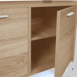 IDMarket Grand buffet bois et blanc 160 cm 4 portes* Salle À Manger Complète|Salon Complet