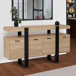 IDMarket Grand buffet bois et noir 160 cm 4 portes* Salle À Manger Complète|Salon Complet