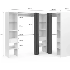 IDMarket Grand dressing d’angle extensible 230x140x180 cm blanc* Dressings Et Portants Vêtements|Chambre Complète Adulte