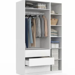 IDMarket Grand dressing modulable blanc 200 cm avec 1 penderie, 7 étagères et 3 tiroirs* Dressings Et Portants Vêtements