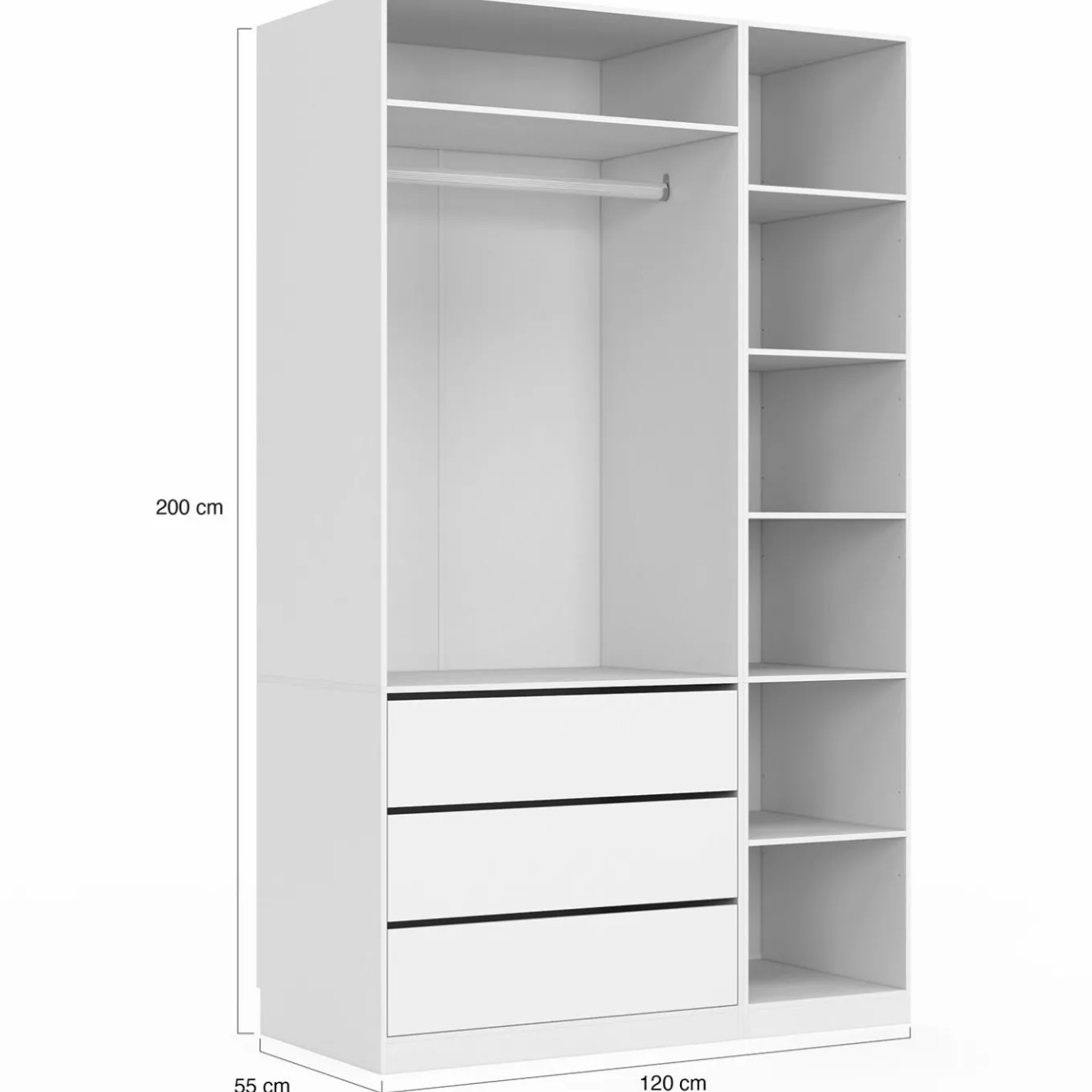 IDMarket Grand dressing modulable blanc 200 cm avec 1 penderie, 7 étagères et 3 tiroirs* Dressings Et Portants Vêtements