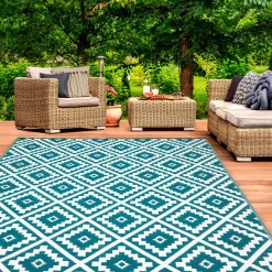 IDMarket Grand tapis bleu canard pour terrasse et extérieur* Revêtement Sol Extérieur