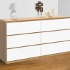 IDMarket Grande commode 6 tiroirs façon hêtre et blanc* Meubles Tiroirs|Meubles Bas