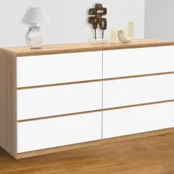 IDMarket Grande commode 6 tiroirs façon hêtre et blanc* Meubles Tiroirs|Meubles Bas