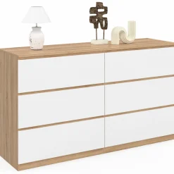 IDMarket Grande commode 6 tiroirs façon hêtre et blanc* Meubles Tiroirs|Meubles Bas