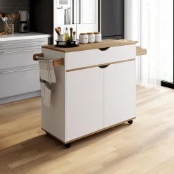 IDMarket Grande desserte cuisine blanche et bois avec placard et tiroir* Meubles Tiroirs|Meubles Blancs