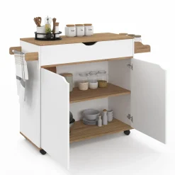 IDMarket Grande desserte cuisine blanche et bois avec placard et tiroir* Meubles Tiroirs|Meubles Blancs