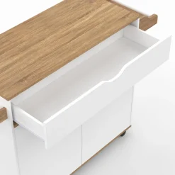 IDMarket Grande desserte cuisine blanche et bois avec placard et tiroir* Meubles Tiroirs|Meubles Blancs