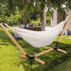 IDMarket Hamac coloris écru en toile avec support bois* Hamacs