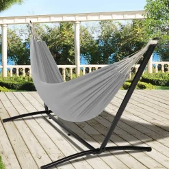 IDMarket Hamac gris clair avec support métal* Hamacs