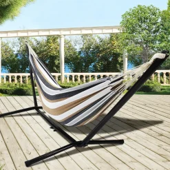 IDMarket Hamac rayé noir, blanc et chocolat avec support métal* Hamacs