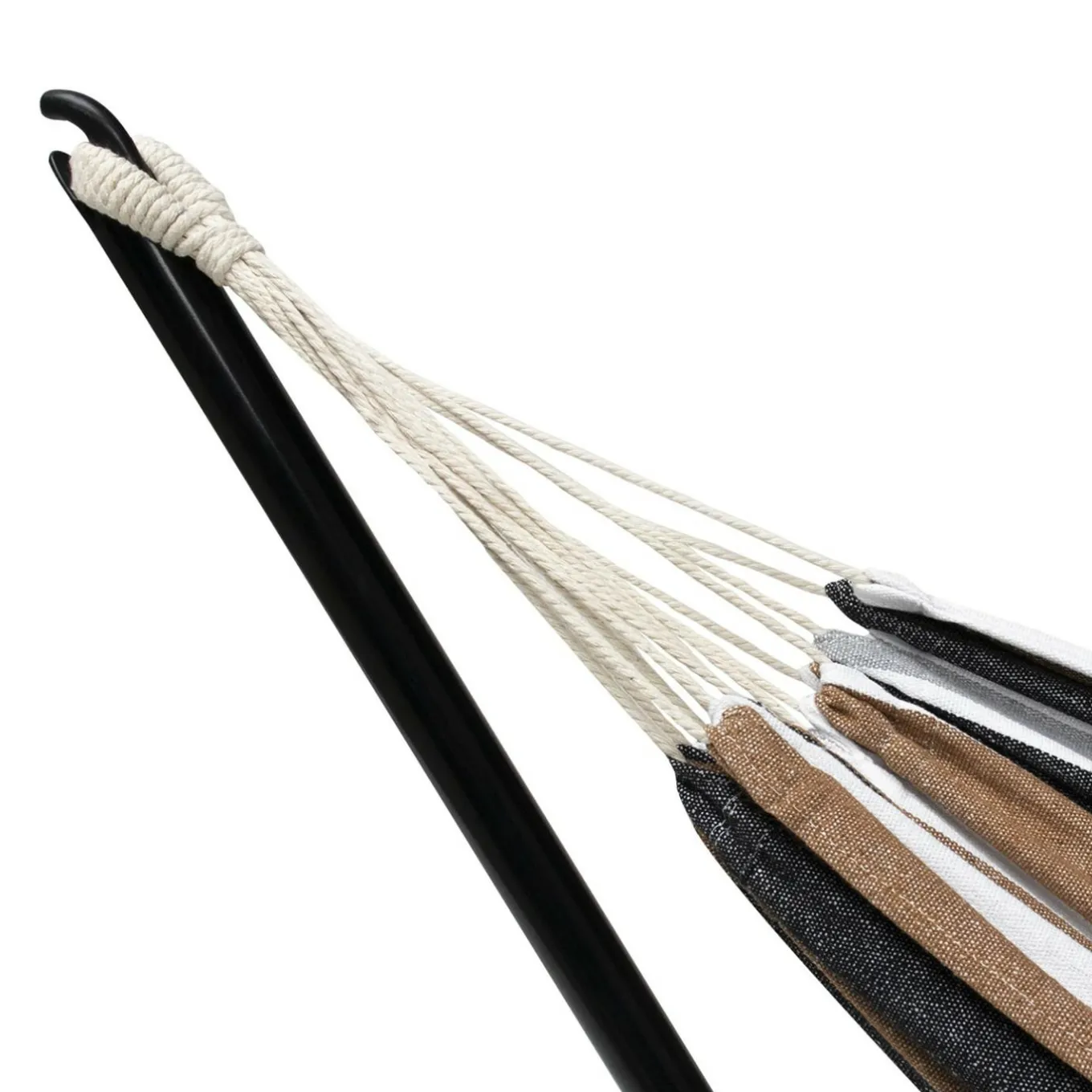 IDMarket Hamac rayé noir, blanc et chocolat avec support métal* Hamacs