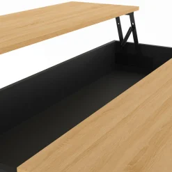 IDMarket Ilot central 110 cm avec tablette relevable rectangulaire bois noir et façon hêtre* Ilot Central